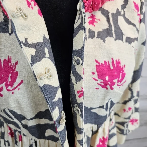 Nanette Lepore Floral Beaded Neck Peplum Blazer Sz 6 Barbie Pink Gray Coquette - Picture 14 of 16